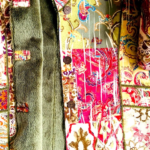 ✨ CHICO’S ✨ Multi-Pattern & Color BOHO Faux Fur Coat - Picture 12 of 16